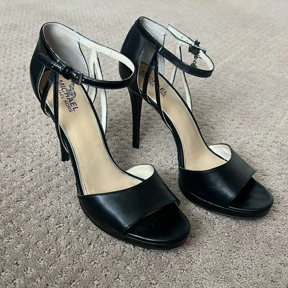 MICHAELβ KORS Belle Open Toe Leather Heels - Picture 8 of 11